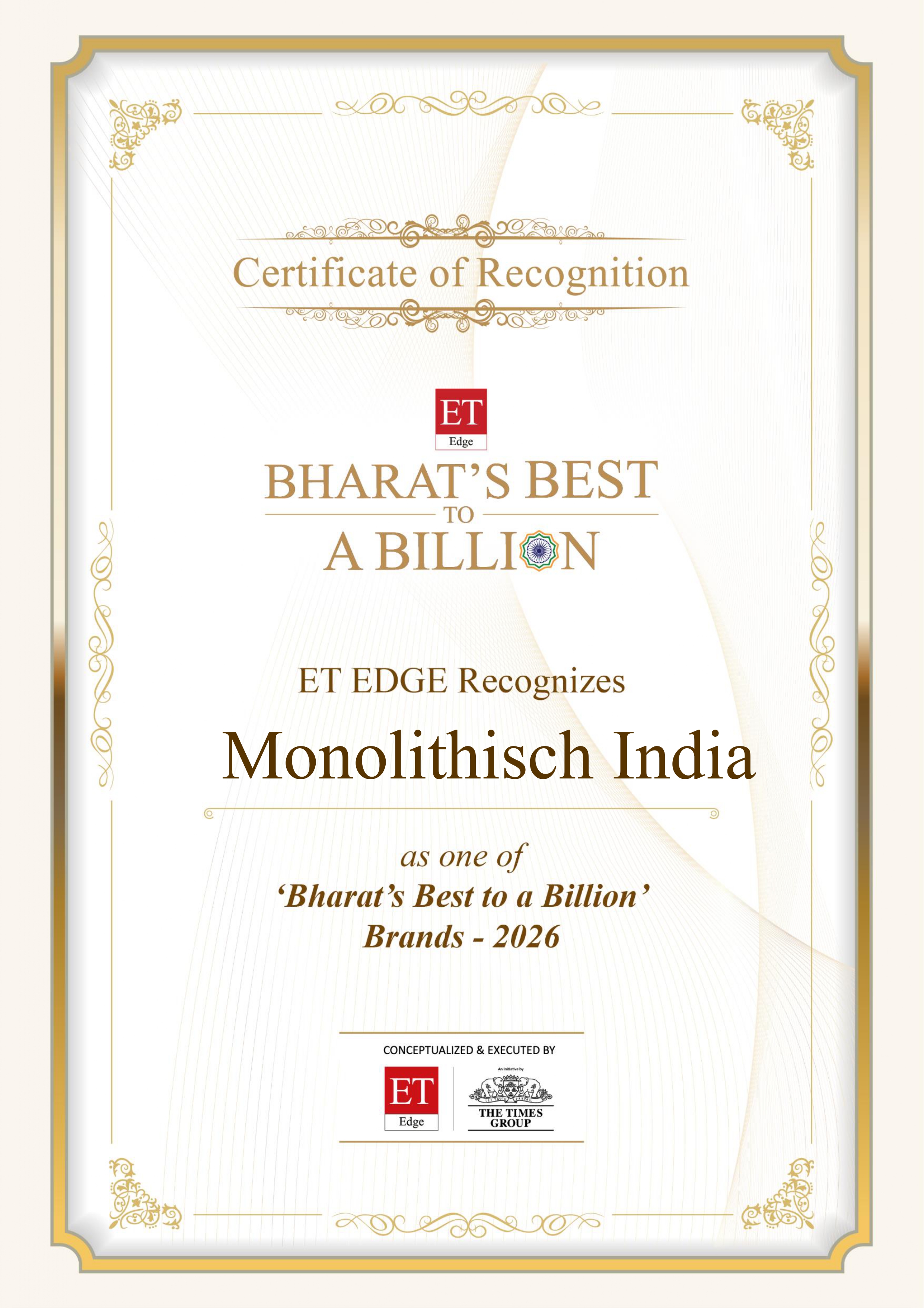 ET Edge Award Certificate